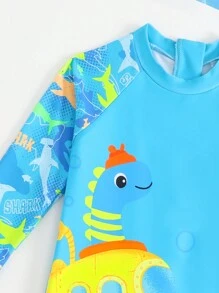 男宝宝简约时尚长袖休闲日常泳衣 - 淺藍色 - 查看 4