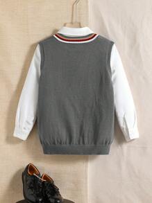 Gilet di maglia senza maniche, scollo a V, con finiture a contrasto per bambini/ragazzi pre-adolescenti