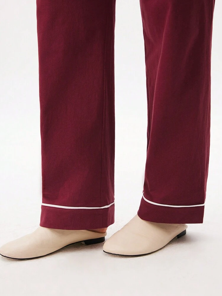 Pyjamas de Noël et du Nouvel An Automne et Hiver Rouge bourgogne et bourgogne Doux 100% coton pur Col châle Top boutonnée et pantalon Ensemble de pyjama Pantalon avec poches Ensembles de détente pour femmes Vêtements de pyjama d'automne