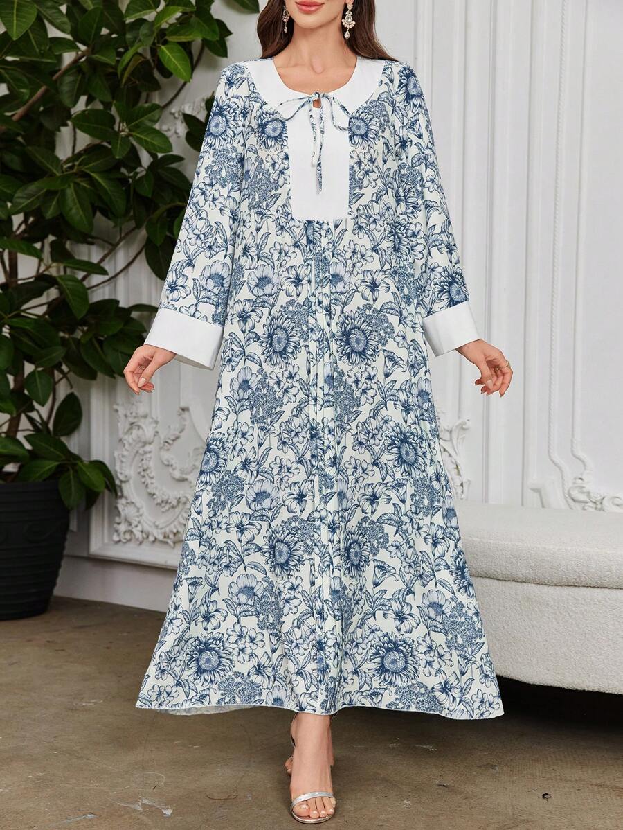 Al Najma 女士休闲宽松连衣裙，优雅，适合日常穿着和度假 - 藍色 - 查看 1