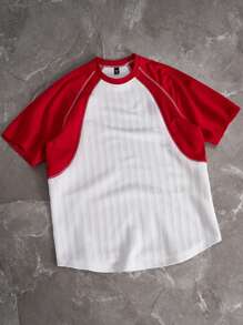 Manfinity Hypemode Men Plain Color Contrast Patchwork Round Neck Short Sleeve Casual T-Shirt  Jersey Shirts