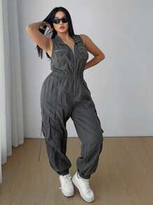 POPSWAY Plus Size Fashionable Sleeveless Grey Jumpsuit