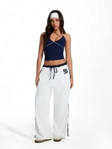 TRNVIE Contrast Trim Halter Casual Tank Top, Minimalist & Fashionable For Daily Casual Wear - Navy Blue - View 7