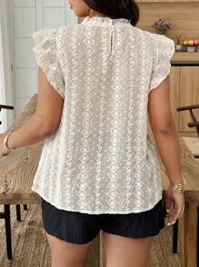 Plus Size Women Casual Floral Print Cap Sleeve Shirt, Vacation Style - Apricot - View 2