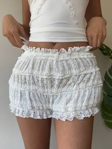SHEIN EZwear Shorts de encaje de unicolor para mujer