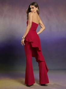 Hauture 半衬里针织喇叭裤，女士度假装，海滩度假装，夏装，春装 - 酒紅色 - 查看 5