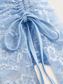 Sweetina Lace Patchwork Drawstring Asymmetrical Hem Cropped Camisole Top - Baby Blue - View 4