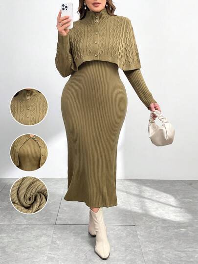 Mulvari 大码纯色圆领长袖毛衣和裤子套装，简约两件套