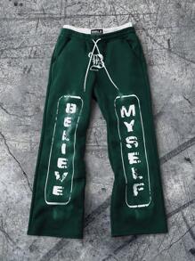 Manfinity EMRG Męskie spodnie typu retro z nadrukiem w stylu vintage z przetarciami i wzorem liter - Wielokolorowe - Zobacz 4