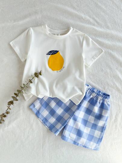 Vintaside Kids Young Boy Printed Round Neck Short Sleeve T-Shirt And Shorts Casual Outfit Set