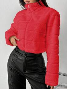 Flirla Chaqueta casual y esponjosa de mujer, de uso diario de moda