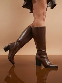 SHUZIA Solid Color High Heel Pointed Toe Knee-High Boots For Women, Autumn/Summer Shoes Spring Shoes Spring Break Easter For Christmas - Brown - View 4