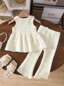 SHEIN Vintaside Kids Baby Girl Knitted Patterned Tank Dress Set, Summer Fashion