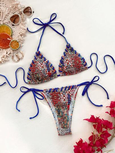 SHEIN VCAY 女式露背系带比基尼上衣和下装泳装套装，适合夏季海滩度假、夏季服装、情人节、女士度假服装、女士海滩服装、节日、浪漫、波西米亚风、波西米亚风、甜美、狂欢节服装、热带度假女装、狂欢节