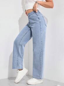 SHEIN PETITE Women's Bow Embroidered Pocket Casual Straight Leg Jeans - Light Wash - View 7