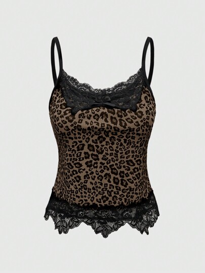 J-Fashion ملابس علوية داخلي نسائي ضيق المطابقة من القماش الشبكي المطرز بالفساتين والفيونكات بطبعات ليوبارد ملونة