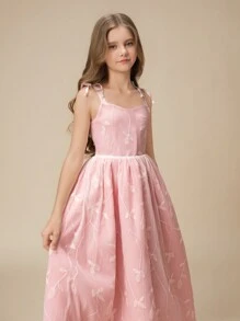 Váy dài dây mảnh màu hồng thanh lịch và quyến rũ dành cho bé gái tuổi teen, thích hợp cho tiệc tùng, tiệc tối, đám cưới, phù dâu, ngày lễ, sinh nhật và các dịp khác - Hồng - Xem 3