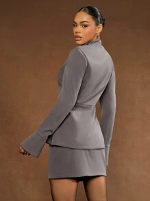 Hauture 荷叶边下摆开叉袖扣领西装外套，女士商务休闲装，女士办公室服装