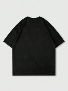 ROMWE MEN Street Life 男式休闲口号图案印花短袖 T 恤 - 黑色 - 查看 2