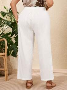 EMERY ROSE Plus Size Vacation Casual Solid Color Hollow Out Pants,Summer Outfits For Women,Vacation Outfits Woman