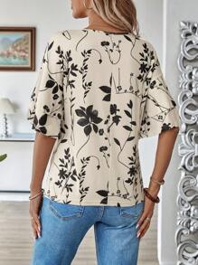 EMERY ROSE Women Plant Print Short Sleeve Casual T-Shirt - Multicolor - View 2