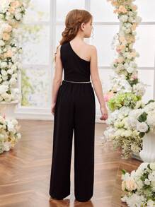 SHEIN Tween 女童情人节花卉装饰吊带背心和松紧腰裤套装