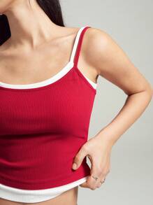 LYSMO Casual Color Block Splice 2 In 1 Camisole