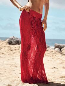 Opulessa Casual Solid Color Knit Lace Fit & Flare Skirt - Red - View 6