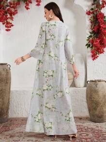 Lacomfia Cheongsam modificado de color contrastante con abertura, Vestido arábigo de dama, Primavera/Verano, Modesto - Multicolor - Ver 2