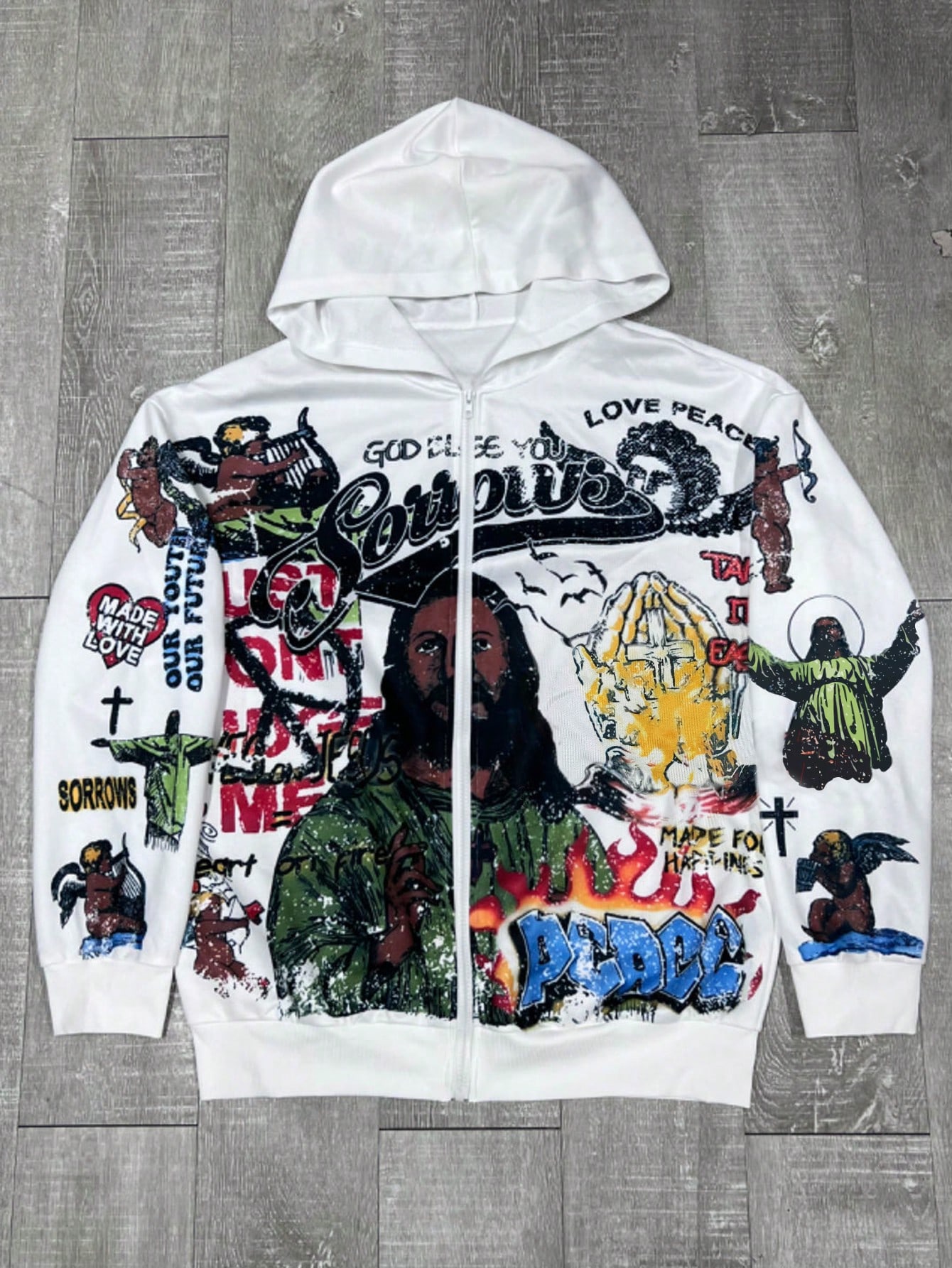 Manfinity Dauomo Men's Graphic Print Front Zip Up Long Sleeve Casual Hoodie