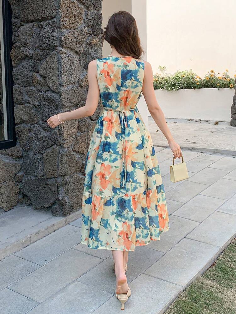 Floral Print Sleeveless Midi Dress For Women Boho