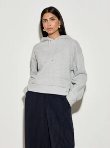AiiRZ Ribbed Oversized Hoodie Casual Pullover Athletic Loungewear Drawstring Hood Workout Athleisure Streetwear Fall Winter Essential Cozy Sweatshirt - Grey - View 1