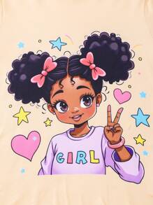 3pcs/Set Girls Summer Casual Round Neck Short Sleeve Printed Set - Pink - View 4