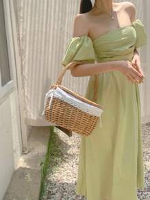 DAZY Women's Long Off Shoulder Solid Color Casual Dress, Simple & Fashionable For Everyday Wear Sundress