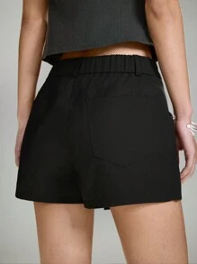 LYSMO تنورة قصيرة ملفوفة صيفية بلون أحادي متعدد الاستخدامات - الأسود - مشاهدة 2