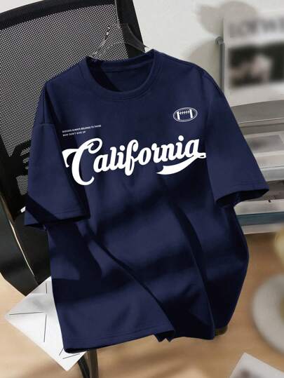 SHEIN Leap Crew 青少年男孩宽松休闲运动圆领图案短袖 T 恤