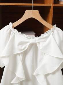 SHEIN Teen Girls' Ruched Ruffle Trim Bow Decor Casual Outgoing Holiday Vacation Chiffon Blouse Shirt, Spring/Summer