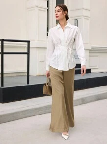 BizChic White Lace Up Long Sleeve Blouse, Commute Women Clothing Suitable For New Year Party, Valentine's Date, Spring Summer - White - View 2