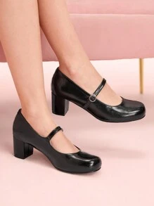 CUCCOO DOLLMOD Women's Fashion Black Chunky Heel Mary Jane Round Toe Ankle Strap Shoes - Black - View 3