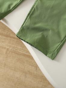 SHEIN 2 قطعة/مجموعة للفتاة الشابة, ملابس علوية ملابس علوية أسود بدون أكمام وبنطال كارجو أخضر بتصميم فريد, طقم رياضي كاجوال مريح وبسيط - متعدد الألوان - مشاهدة 7