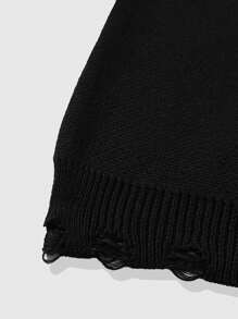 Street Life Men Distressed Jacquard Crew Neck Long Sleeve Pullover Sweater, Suitable For Spring - Black - View 5