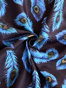 Pantalón ancho de pijama con estampado de plumas de pavo real para mujer