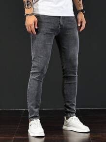 Manfinity Homme Men Solid Skinny Jeans - Grey - View 6
