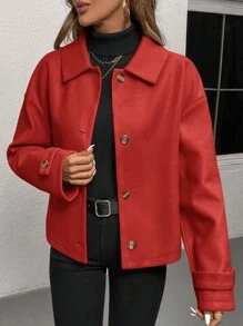 SHEIN Clasi Áo croptop nữ kiểu dáng giản dị, thời trang tối giản, phù hợp mặc hàng ngày. - Đỏ - Xem 5