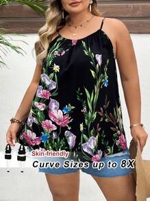 SHEIN CURVE+ Plus Size Women Floral Print Camisole Top For Summer Boho Vacation - Multicolor - View 9