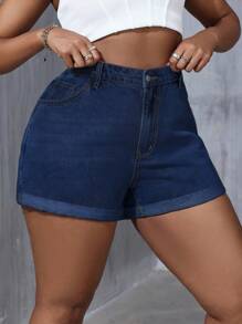 SHEIN SXY Plus Size Casual Denim Shorts, Minimalist Style For Daily Wear