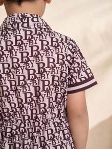 SHEIN Young Boy All-Over Print Half-Button Jumpsuit