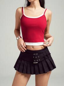 LYSMO Casual Color Block Splice 2 In 1 Camisole