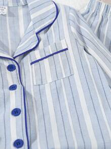 SHEIN 2pcs Young Boys Classic Striped Cardigan & Pants Loungewear Set - Blue - View 6