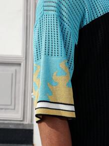 Manfinity EMRG Men's Numeric Pattern V-Neck Short Sleeve Knit Top - Multicolor - View 5